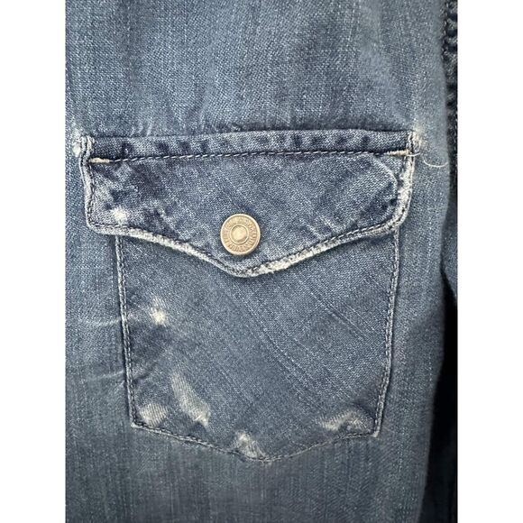 7 For All Mankind Denim Button Down Shirt Women’s M Light Wash Western Chambray - Picture 5 of 9